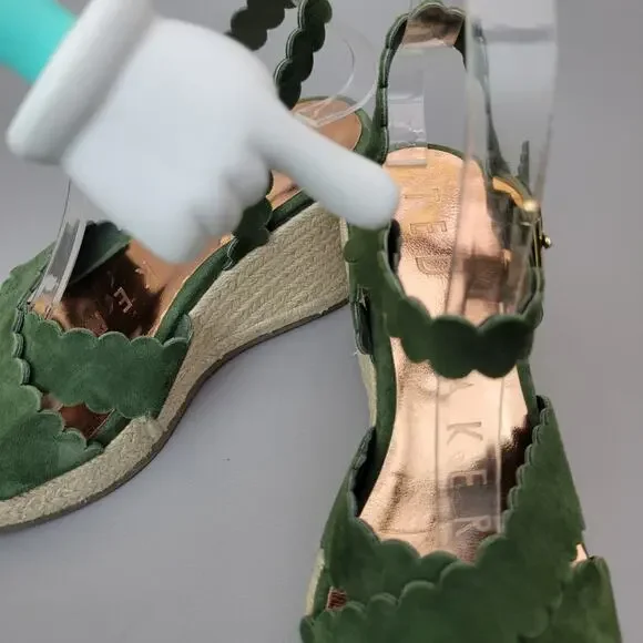 Ted Baker London Wedge Espadrille Sandal Green Suede Scallop Size 7.5 US 38 EU - Picture 8 of 12